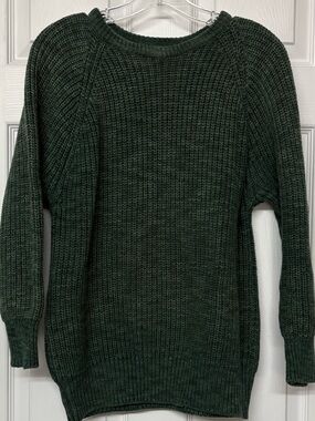 L. L. Bean Green Navy 100% Cotton Fisherman Sweater Vintage Made in USA Sz L